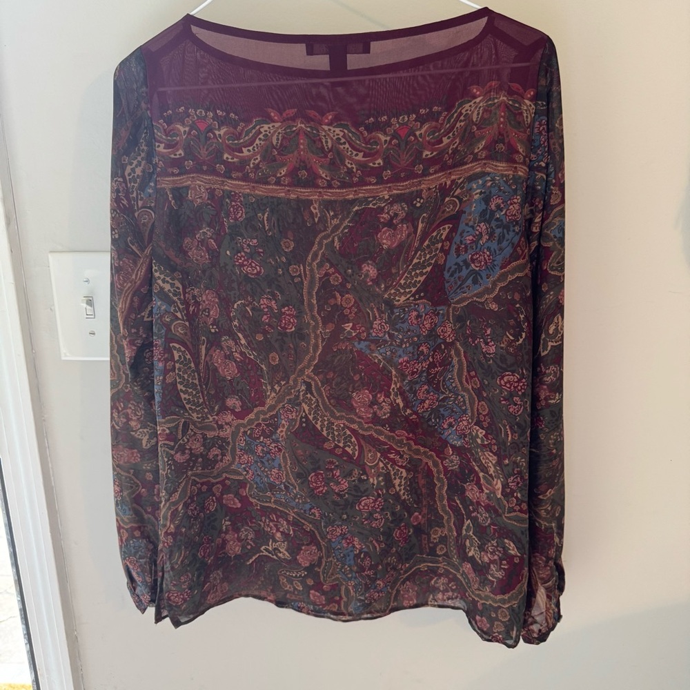 Ralph Lauren Paisley Sheer Boho Blouse XS | Vintage-Inspired Long Sleeve Top - Picture 4 of 6